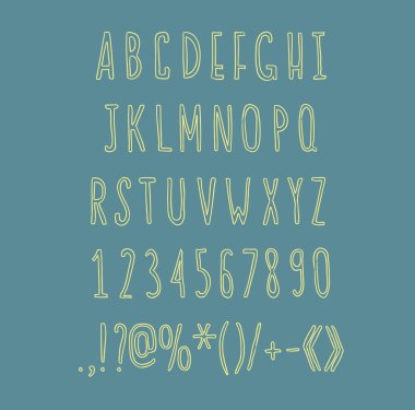 Hand drawin alphabet handwritting abc vector linear font. Type letters, numbers and punctuation marks 