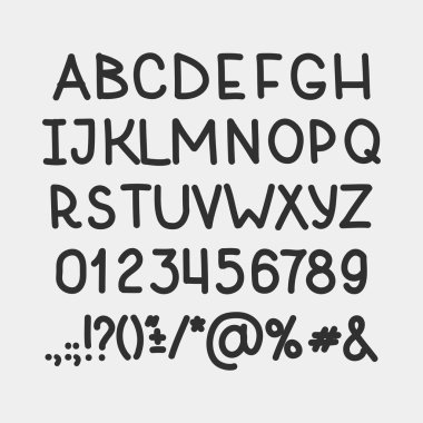 Harfler, sayılar ve noktalama işaretleri el drawin alfabesi handwritting abc vektör yazı yazın. 