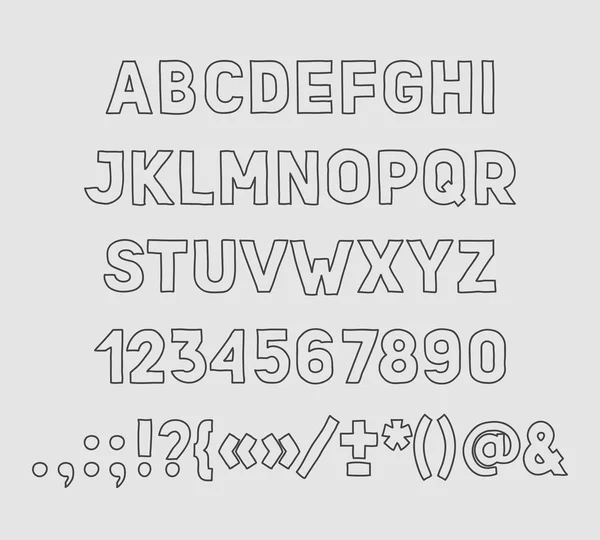 Handdrawin Handmade alfabeto vintage scrittura a mano abc font vettoriale. Digitare lettere, numeri e segni di punteggiatura — Vettoriale Stock