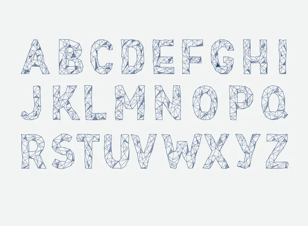 Alphabet abc Vektorschrift. Typ Buchstaben Lowpoly Umriss mit Dreiecken geometrisch. — Stockvektor