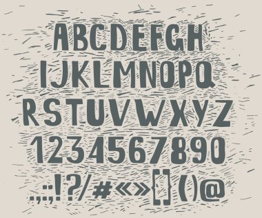Harfler, sayılar ve noktalama işaretleri el drawin alfabesi handwritting abc vektör yazı yazın. 
