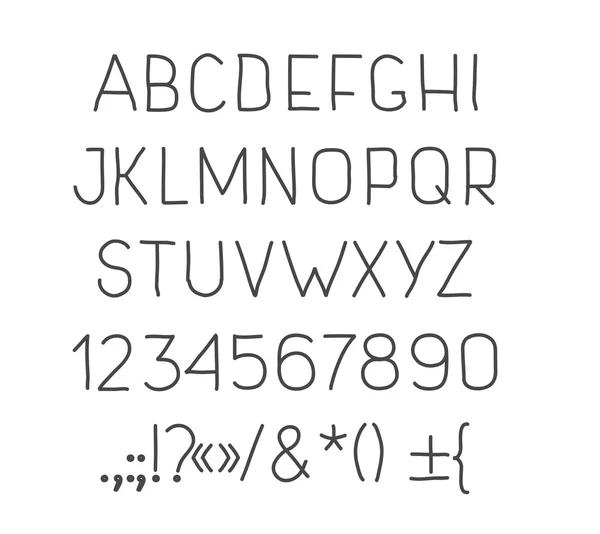 Digitare lettere, numeri e segni di punteggiatura alfabeto drawin mano scrittura abc font vettoriale . — Vettoriale Stock
