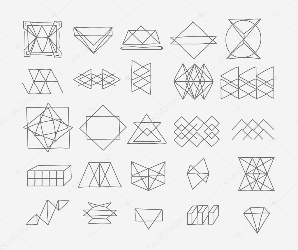 Set of geometric trendy hipster elements shapes and logotypes. Abstract polygonal label design.