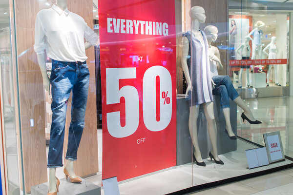 Sale Store, shopping mall abstract defocused blurred background.