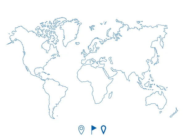 Mundo político mapa azul e ilustración del contorno — Vector de stock