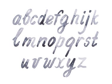 Renkli suluboya aquarelle yazı tipi el yazısı türü elle çizilmiş doodle abc alfabesi harfleri