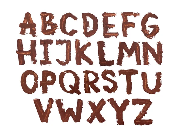 Hand getekend hoofdletters vet type alfabet handgeschreven brieven dikke laag verf gouache of acryl. — Stockfoto
