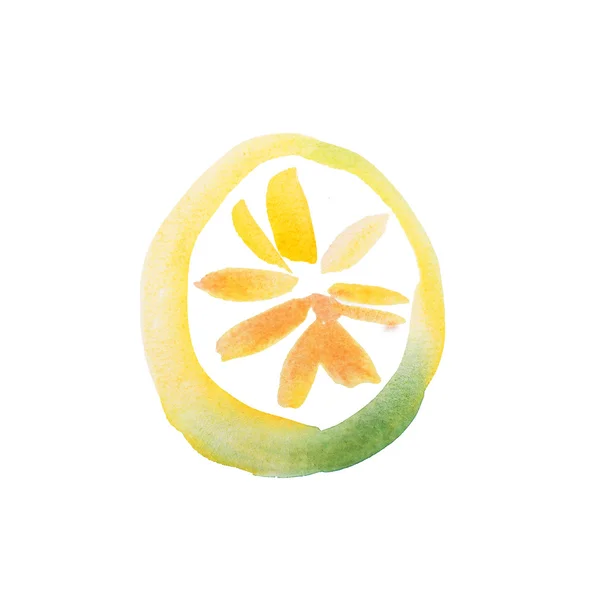 Gelbe Zitronenscheibe Aquarell — Stockfoto