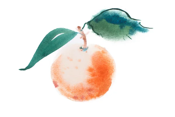 Orange akvarell med blad — Stockfoto