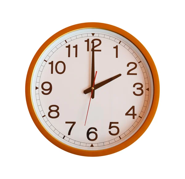 Orange wall clock isolated in two o'clock. — Stock Photo, Image