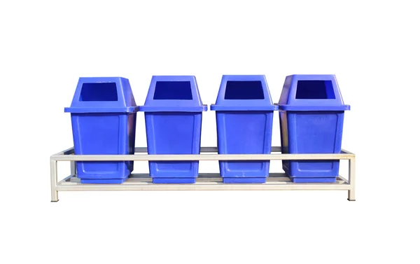 Old blue set of plastic bin isolated on white background. — Stock Photo, Image