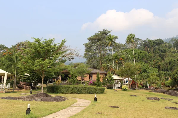 Green lawn of garden resort and have good weather. — Stock Photo, Image