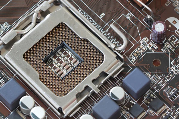 Foco soquete CPU na placa-mãe do computador . — Fotografia de Stock