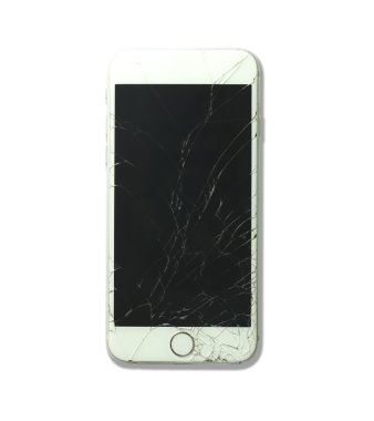 smartphone ekran kırık beyaz ve izole üzerinde katiyen zarar vermiş