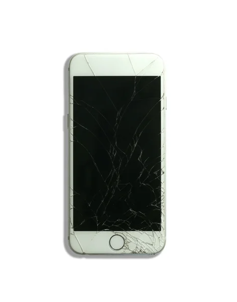Vit smartphone trasiga skärmen och har skadat isolerade på whit — Stockfoto