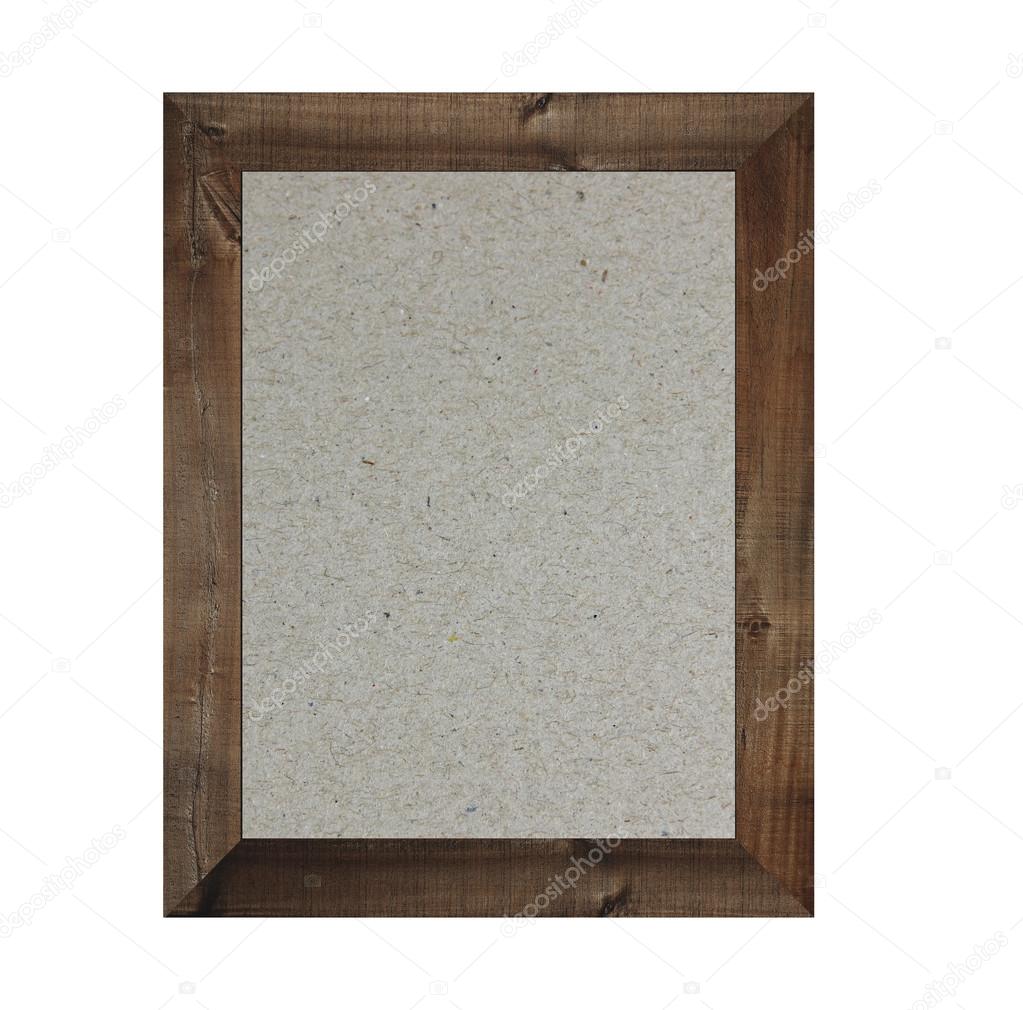 Old wooden frame isolated and have brown paper background.