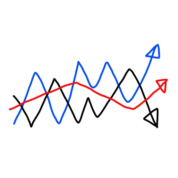 Ręcznie rysowane grafiki wykresu do góry wskazać rosnących danych do koncepcji — Zdjęcie stockowe