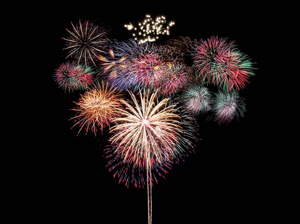 Fuochi Artificio Colorati Sfondo Nero Festival Dei Fuochi Artificio Nel — Foto Stock