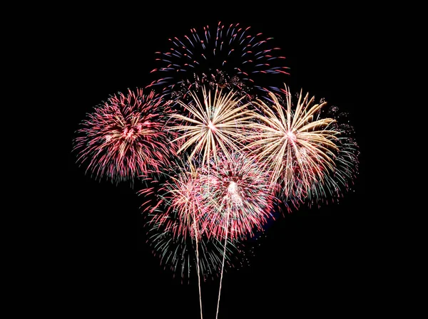 Buntes Feuerwerk Auf Schwarzem Hintergrund Feuerwerk Neujahrskonzept — Stockfoto