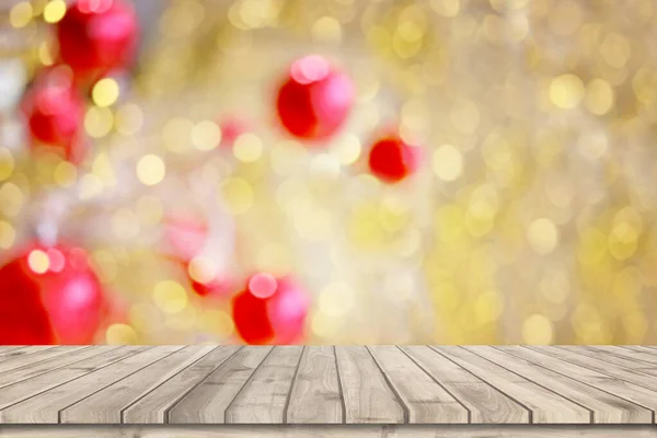 Leere Holztischplatte Für Weihnachts Und Neujahrsdekoration — Stockfoto