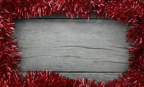 Marco Rojo Las Decoraciones Navidad Piso Madera Viejo Tiene Espacio — Foto de Stock