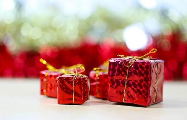 Red Gift Box Table Christmas New Year Concept Have Copy — Stock Photo, Image