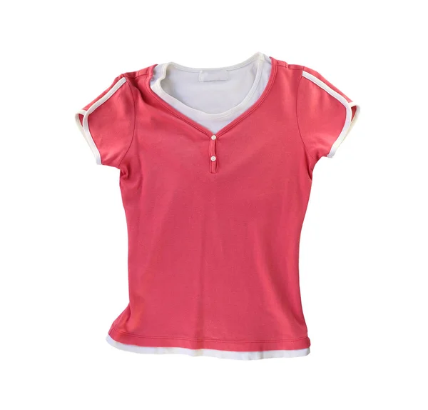 Camisa Rosa Mulheres Isoladas Fundo Branco Têm Caminhos Recorte — Fotografia de Stock