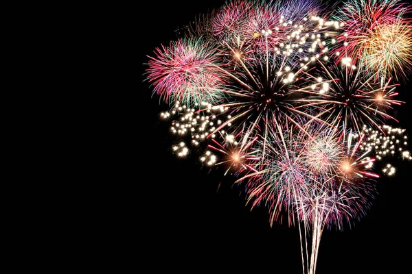 Buntes Feuerwerk Auf Schwarzem Hintergrund Feuerwerk Neujahrskonzept — Stockfoto