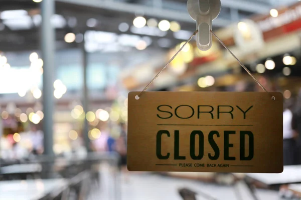 Shop closed of storefront sign,restaurant shows the closing status.