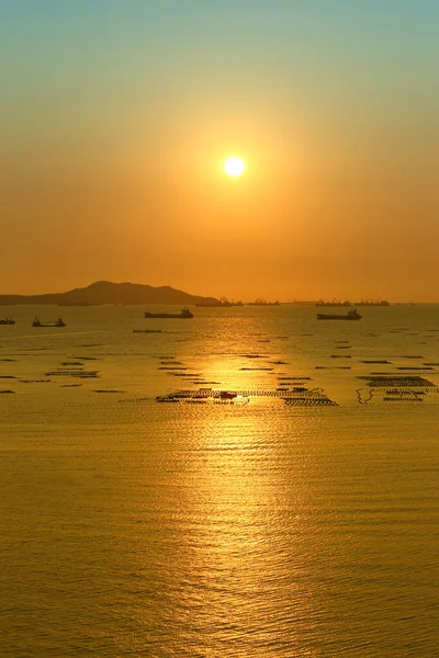 Vista Del Atardecer Con Vistas Koh Sichang Buque Carga Mar — Foto de Stock