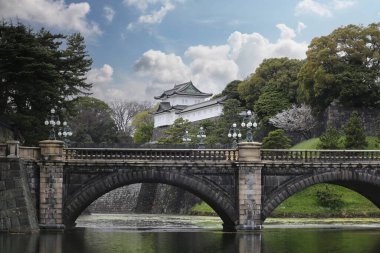 Tokyo İmparatorluk Sarayı 'ndan Nijubashi Köprüsü Tokyo Bölgesi, Japonya.