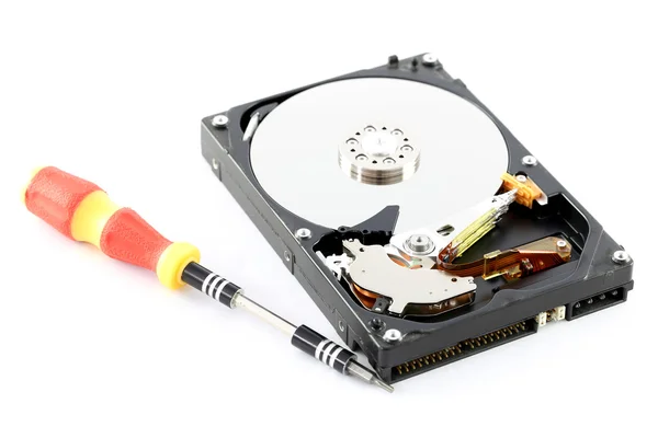 Black Hard disk and screwdriver isolated. — 图库照片