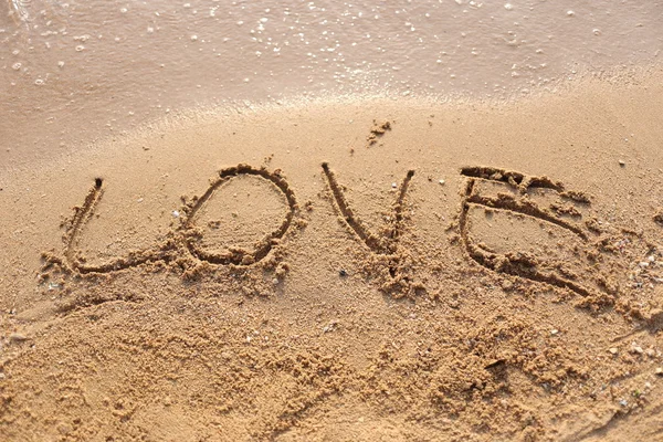 Beaches waves and love text drawn. — Stock Photo, Image