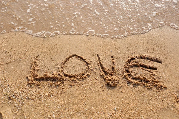 Beaches waves and love text drawn. — Stock Photo, Image