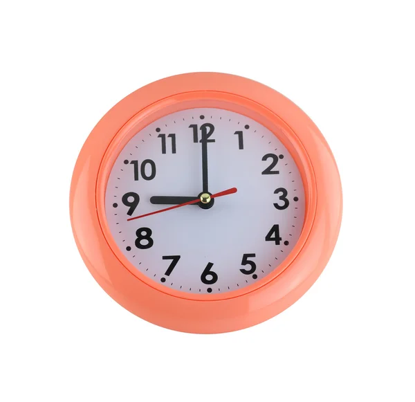 Reloj de pared naranja aislado en blanco . — Foto de Stock