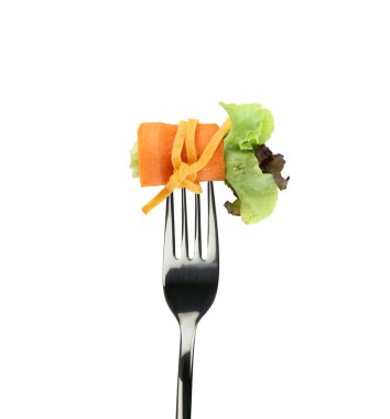 beyaz izole çatal salata rulo.