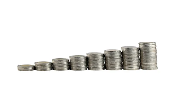 Ασημένιο κέρμα stack στην έννοια της ανάπτυξης επιχειρήσεων. — Φωτογραφία Αρχείου