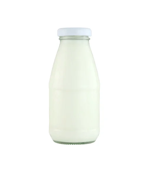 Melkglas fles geïsoleerd op witte achtergrond. — Stockfoto