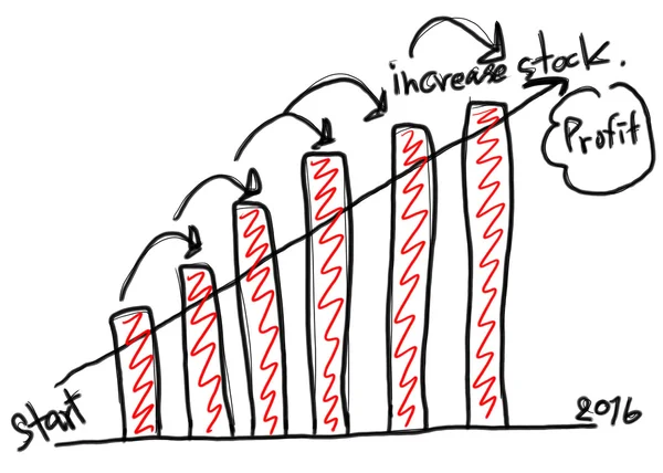 Business bar graph create in the hand drawn design and grow arro — Stock Photo, Image