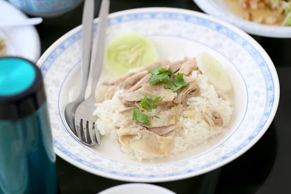 Chicken to boil and with jasmine rice (khao mun kai). — Stock Photo, Image