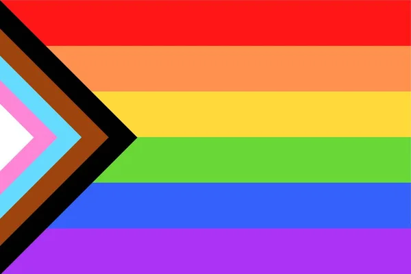 五颜六色的新社会正义 进步彩虹自豪旗 Lgbtq 男女同性恋 双性恋 变性者和变性人 组织的旗帜说明 六月被庆祝为 骄傲游行月 — 图库照片