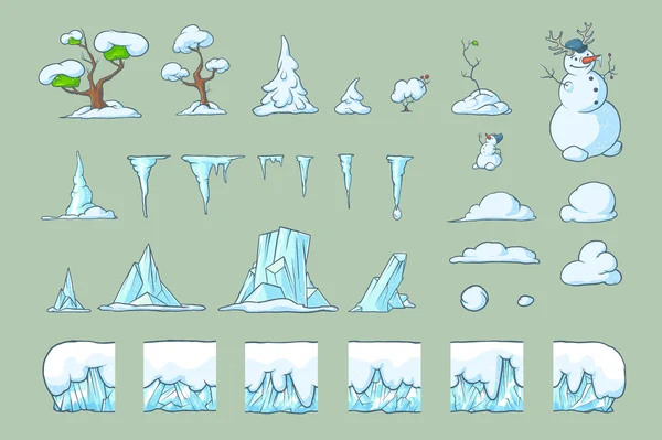 Set di piastrelle invernali per il gioco Platformer, Seamless vector ground blocks games design — Vettoriale Stock