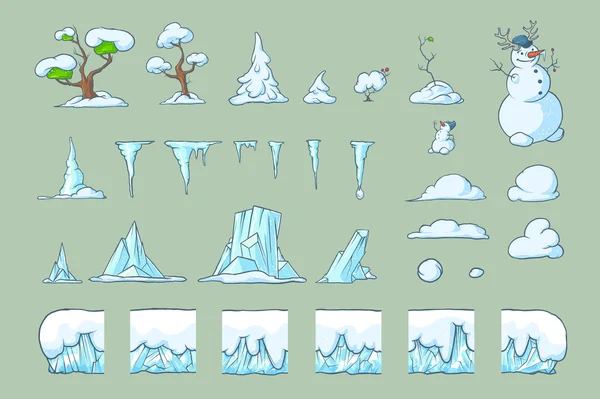 Зимняя плитка набор для платформы игры, бесшовные векторные наземные блоки игры дизайн Лицензионные Стоковые Иллюстрации