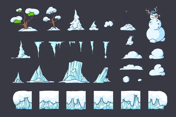 Set de tuiles d'hiver pour jeu de plateforme, conception de jeux de blocs de sol vectoriels sans couture — Image vectorielle