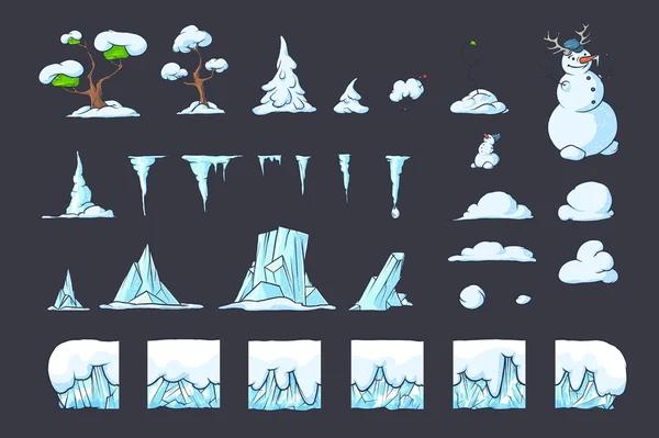 Set de tuiles d'hiver pour jeu de plateforme, conception de jeux de blocs de sol vectoriels sans couture Vecteur En Vente