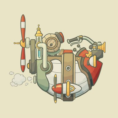 uçan zeplin pervane ve tekerlek ile karikatür steampunk tarzı