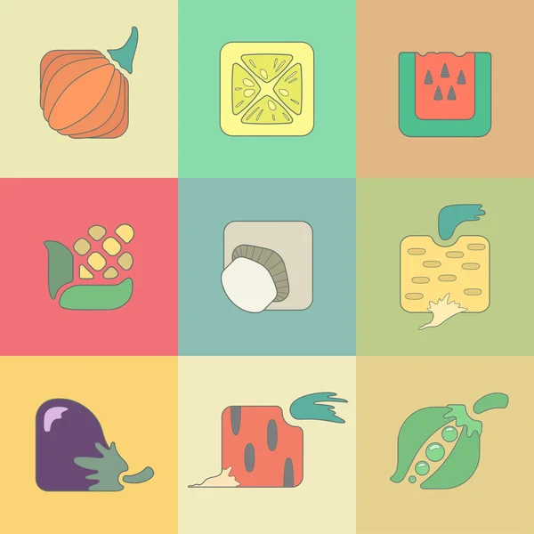 Set of stylized vegetables flat icons isolated on color background — Stockvector