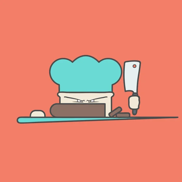 Icono de vector plano de chef enojado lindo con cuchillo y sombrero Ilustraciones de stock libres de derechos