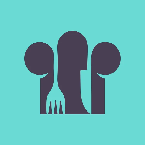 Koks muts met vork en lepel in plat ontwerp — Stockvector