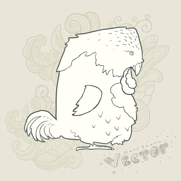 Ilustrasi tangan gambar vektor retro kartun burung dengan latar belakang bunga abstrak - Stok Vektor